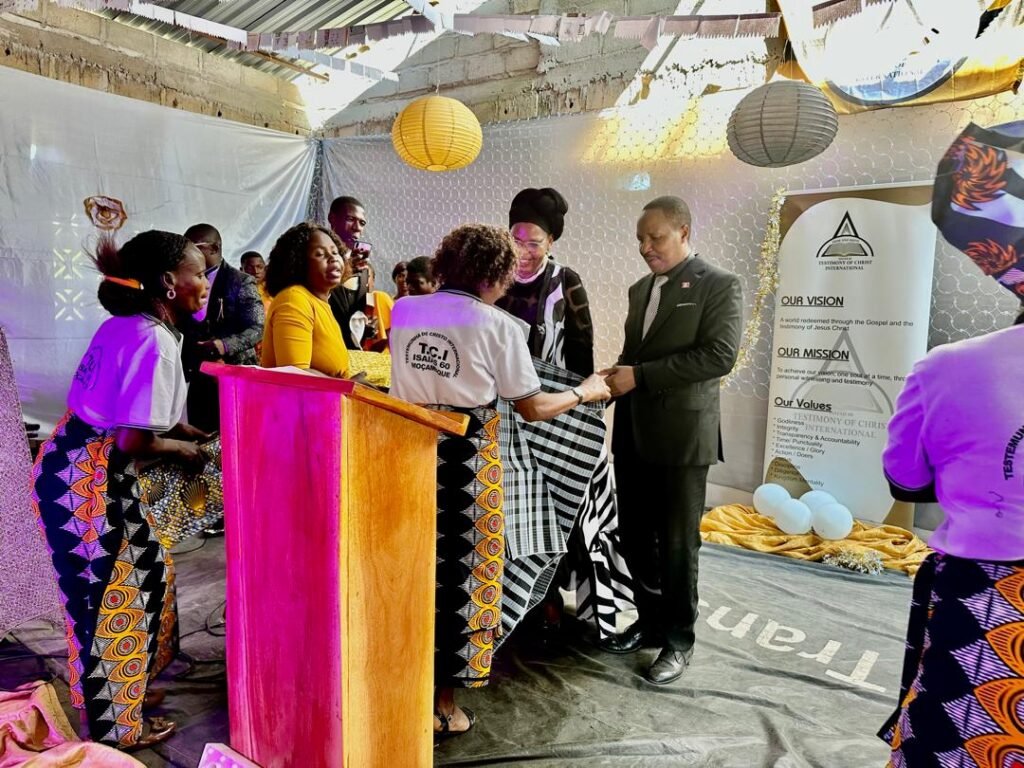 A presentation at the pulpit during a TCI Mozambique service
