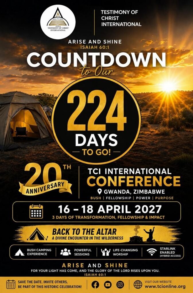 Flyer: TCI International Conference 2027, 20th Anniversary, Back to the Altar, 16 to 18 April 2027, Gwanda, Zimbabwe